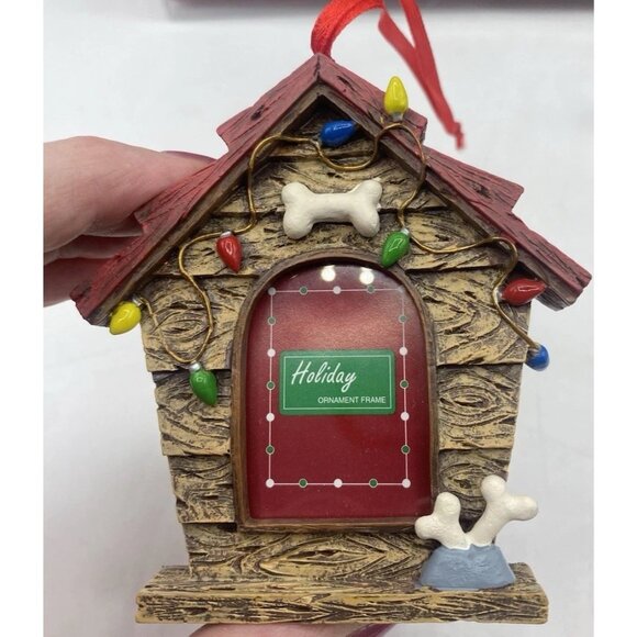 Dog Pet Mini Photo Frame Christmas Ornaments Set of 3 Dog House Bone Puppy - Picture 11 of 16